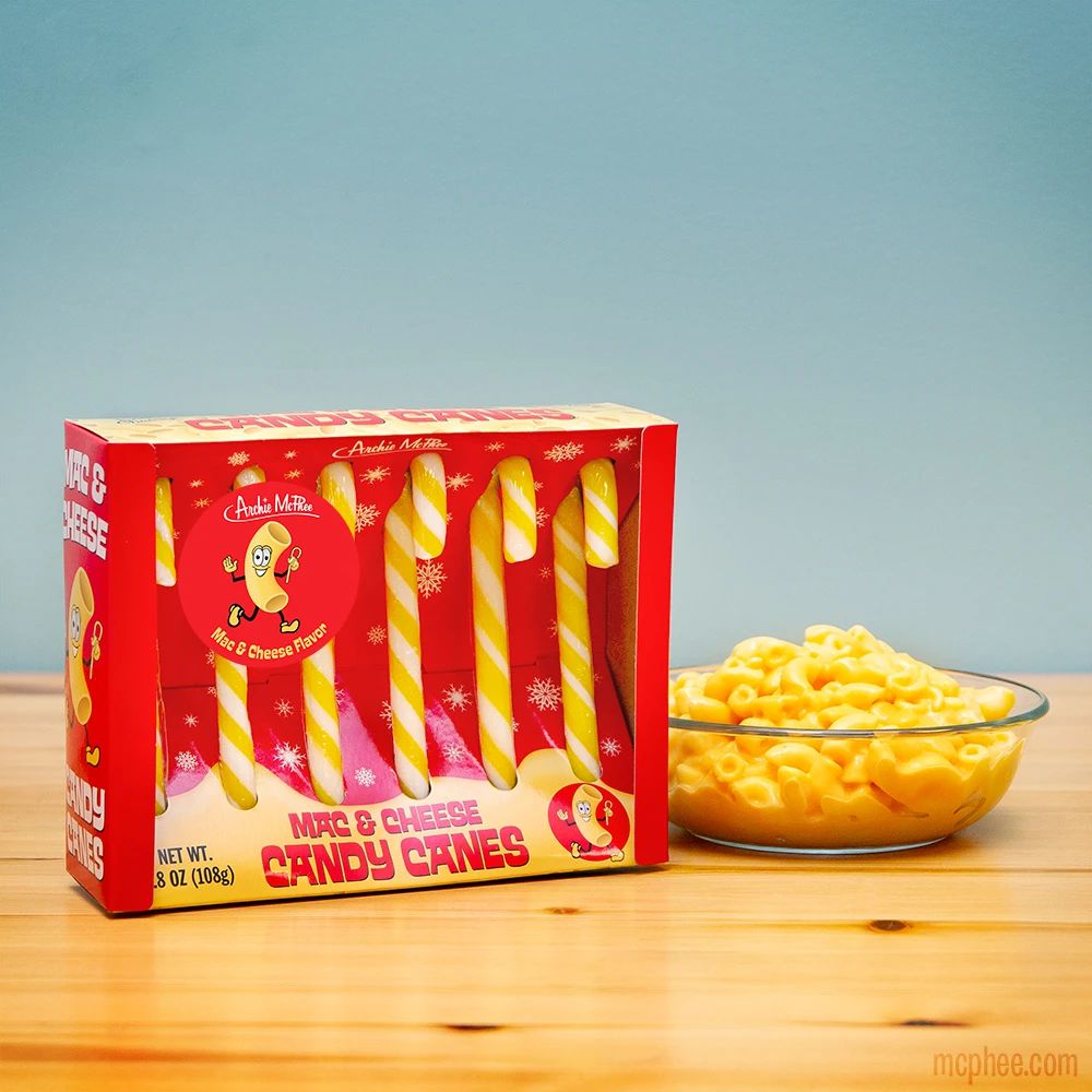 Mac and Cheese Candy Canes | Gift Box of 6 Funny Mac & Cheese Flavored Candy Canes