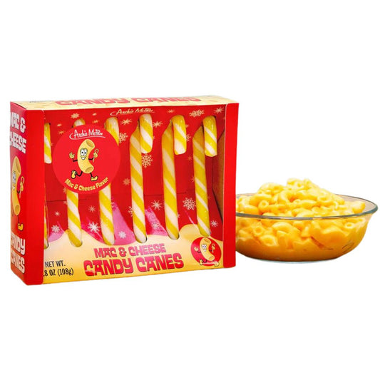 Mac and Cheese Candy Canes | Gift Box of 6 Funny Mac & Cheese Flavored Candy Canes