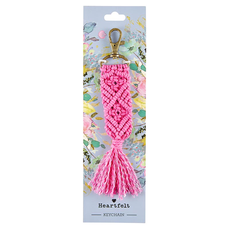 Macramé Keychain in Pink | Purse Bag Charm | 6.75"