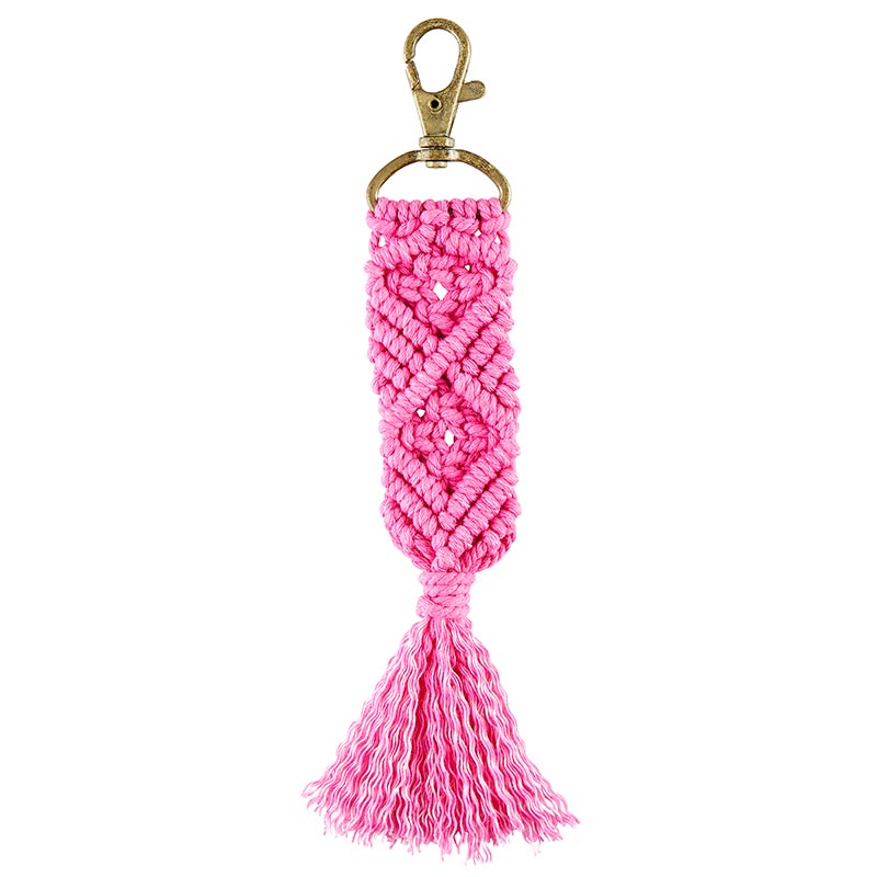 Macramé Keychain in Pink | Purse Bag Charm | 6.75"