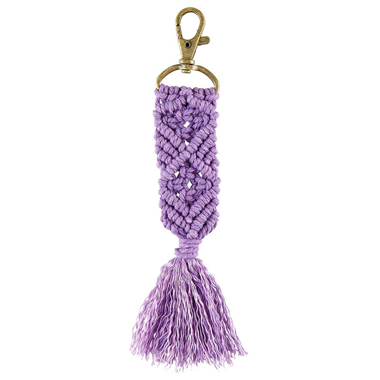 Macrame Keychain in Purple | Holiday Tasseled Key Ring Bag Purse Charm | 6.75"