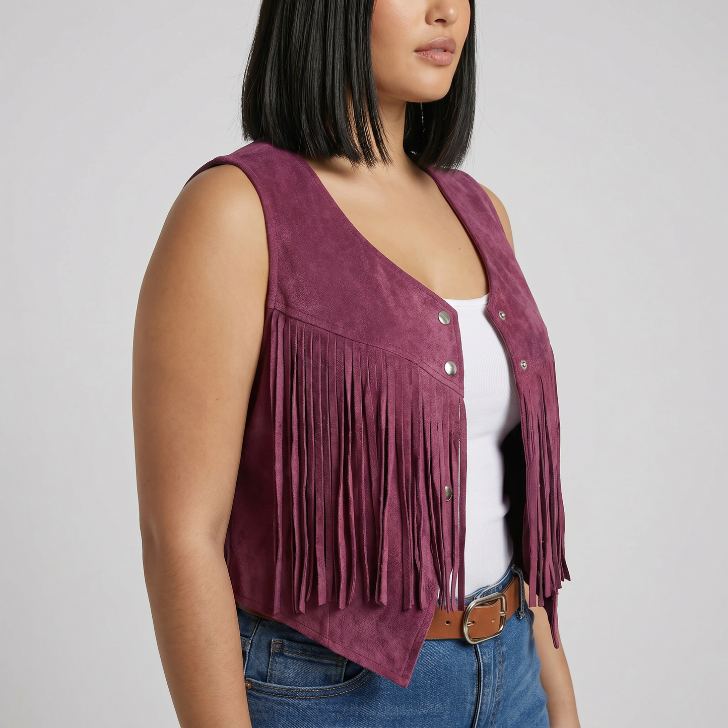 Magenta Cropped Fringe Vest | Western Boho Fringe