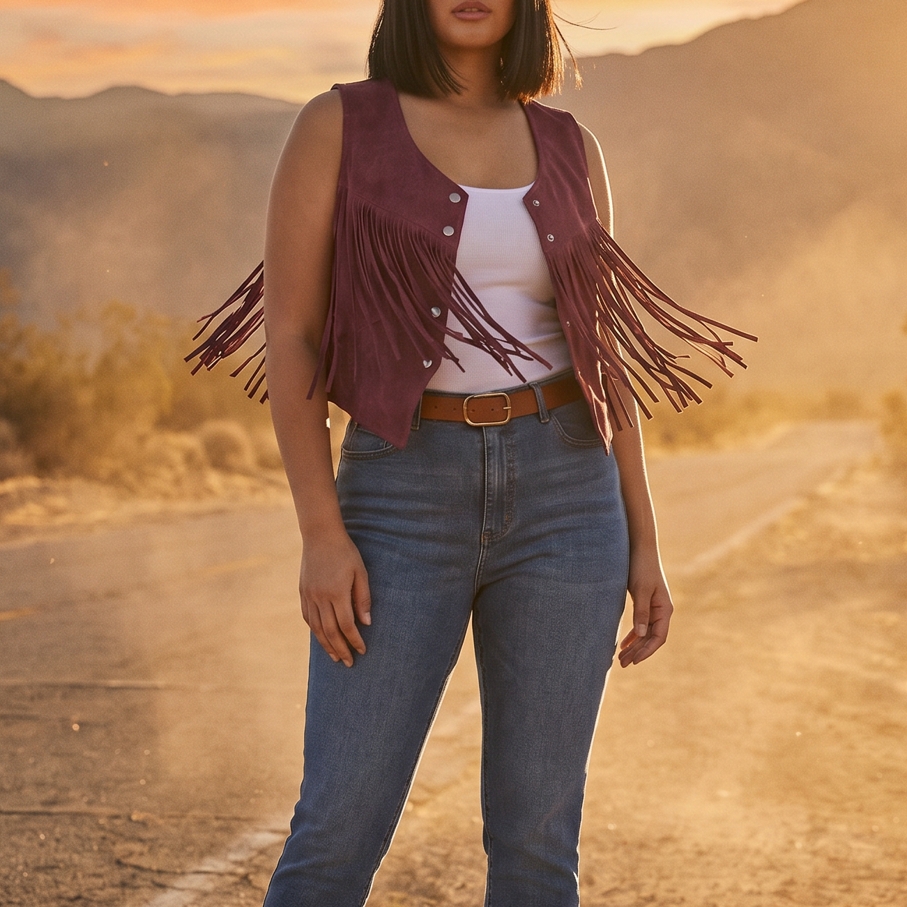Magenta Cropped Fringe Vest | Western Boho Fringe