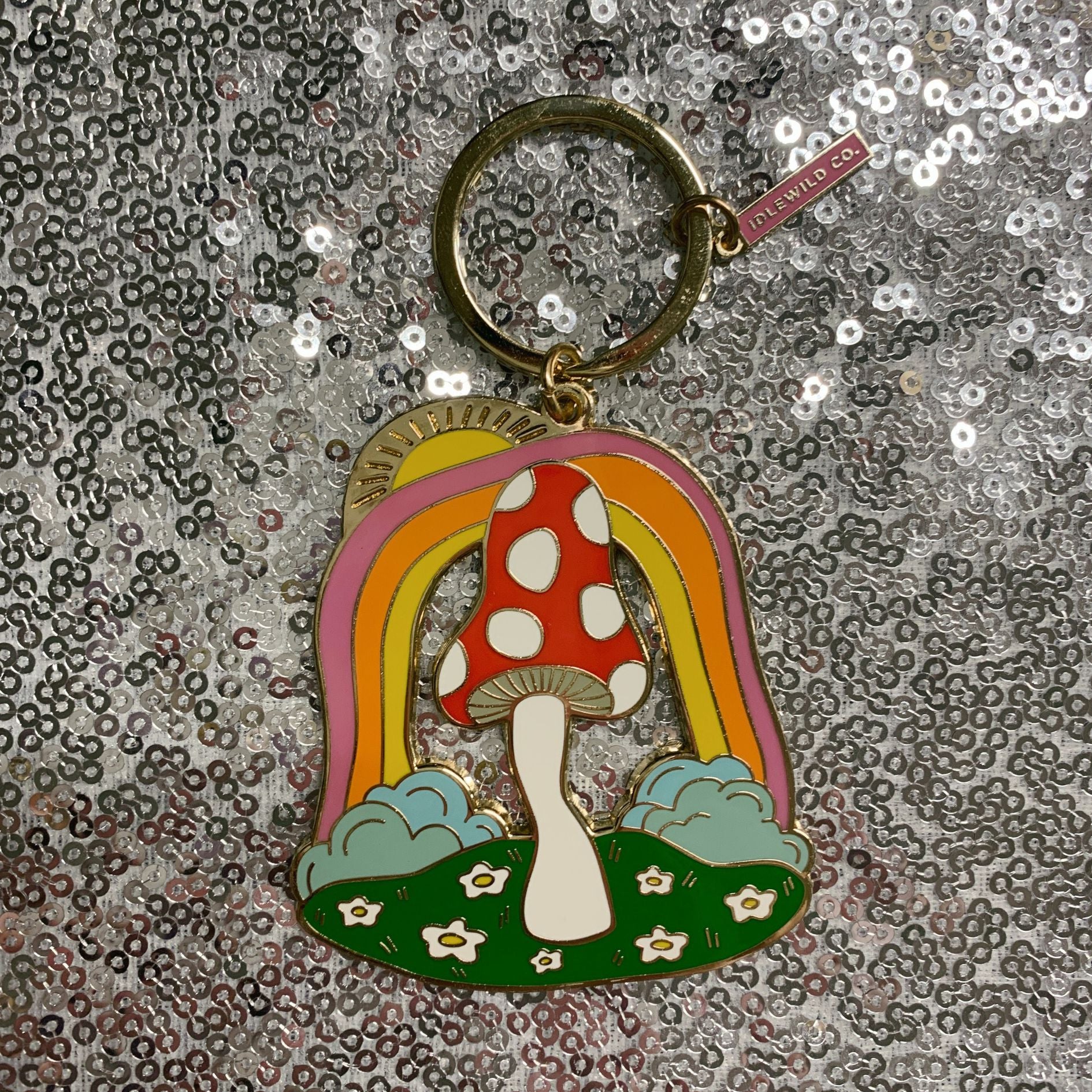 Magic Mushroom Brass and Enamel Keychain | Enchanting Toadstool Fungi Key Ring Holder