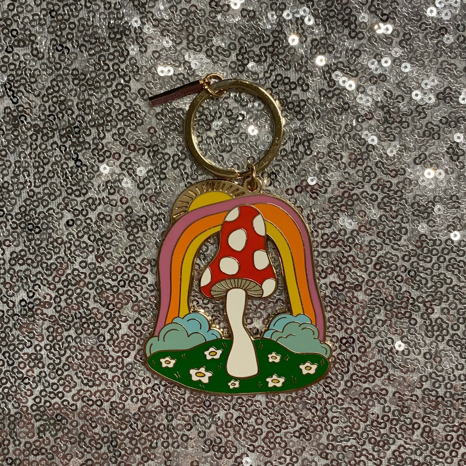 Magic Mushroom Brass and Enamel Keychain | Enchanting Toadstool Fungi Key Ring Holder