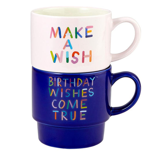 Make A Wish Birthday Stackable Ceramic Coffee/Tea Mugs | Set of 2 | Gift for Her