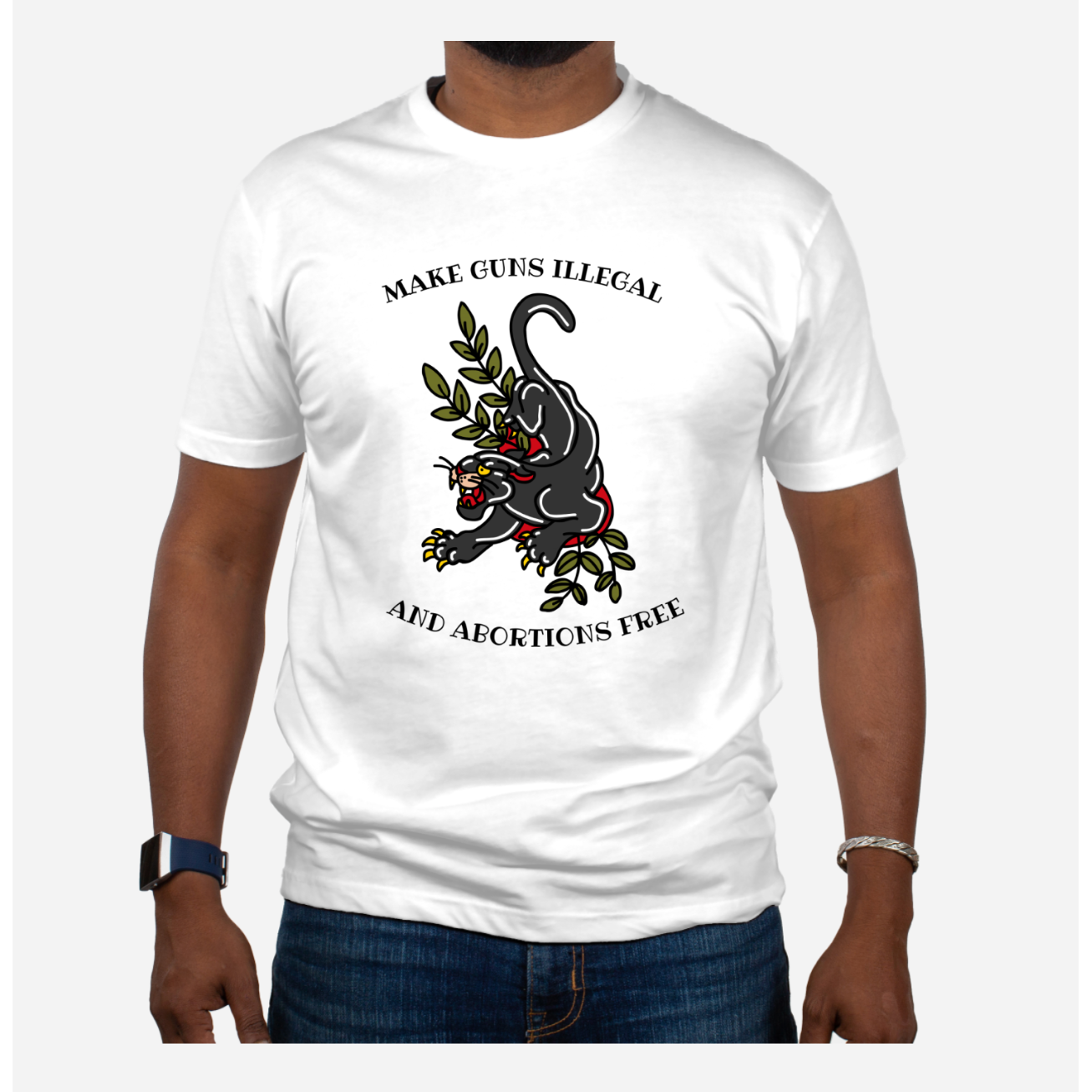 Make Guns Illegal and Abortions Free Unisex Tee | Tattoo Style Panther Graphic | White-GetBullish-The Bullish Store