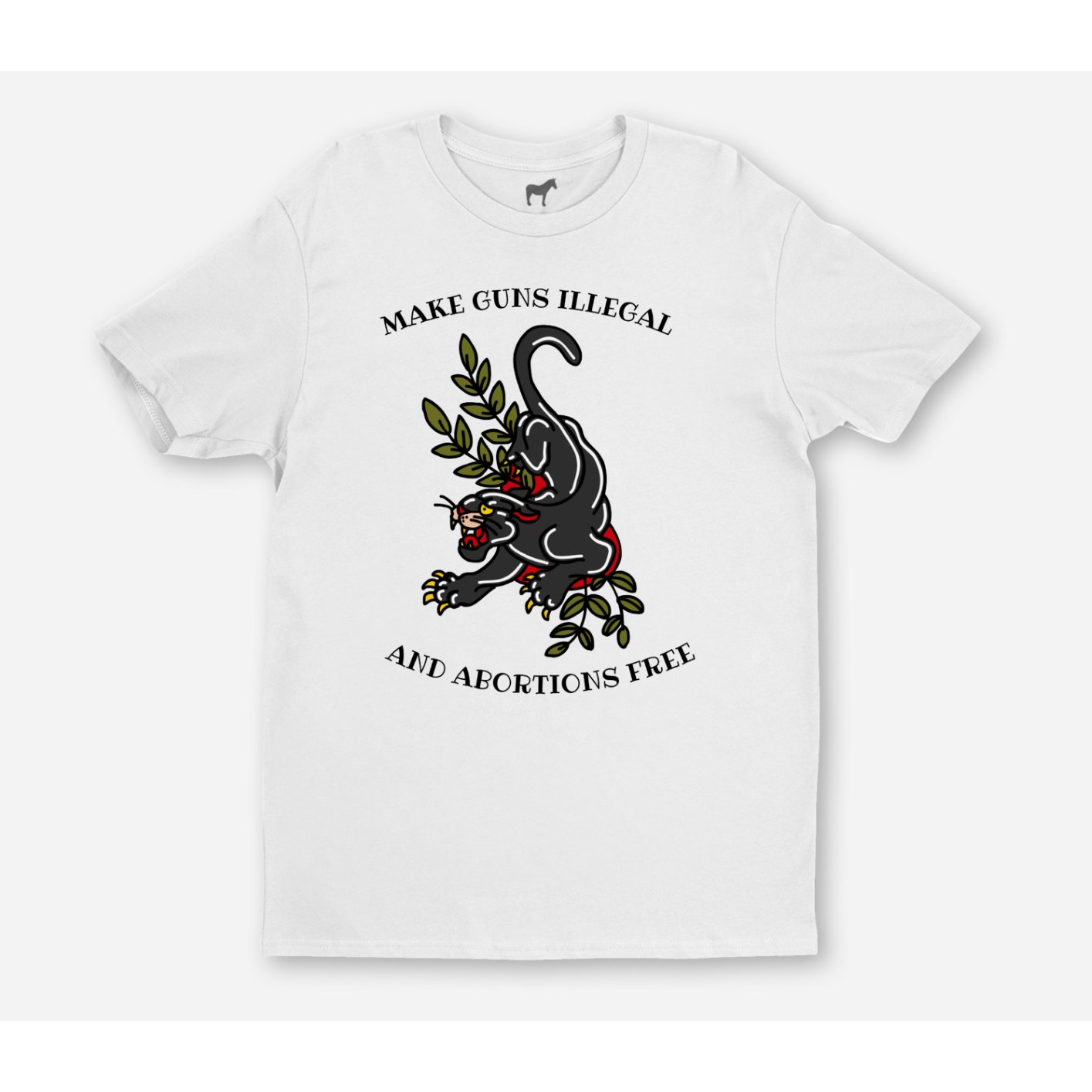 Make Guns Illegal and Abortions Free Unisex Tee | Tattoo Style Panther Graphic | White-GetBullish-The Bullish Store