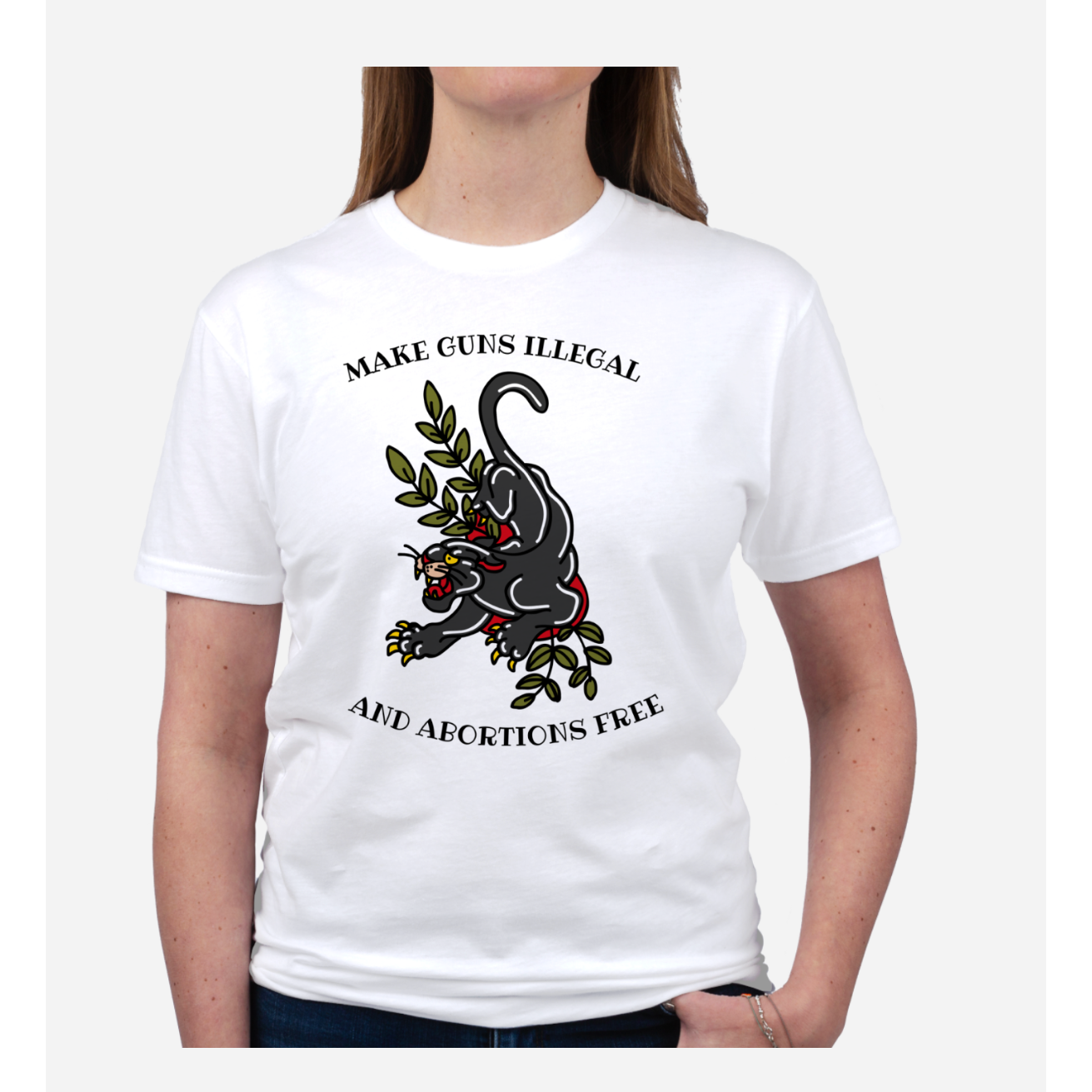 Make Guns Illegal and Abortions Free Unisex Tee | Tattoo Style Panther Graphic | White-GetBullish-The Bullish Store