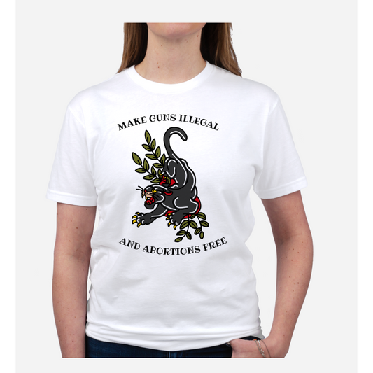 Make Guns Illegal and Abortions Free Unisex Tee | Tattoo Style Panther Graphic | White-GetBullish-The Bullish Store