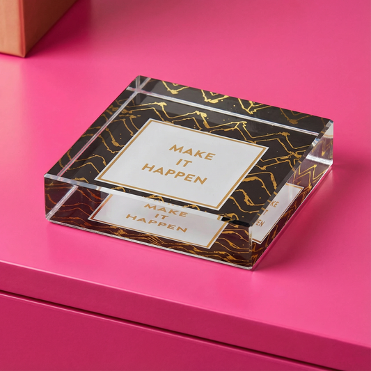 Make It Happen 3"x3" Paperweight in Black