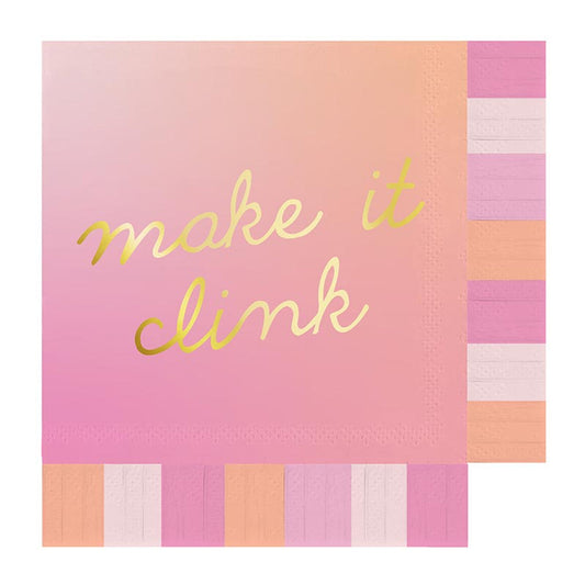 Make it Clink Fringe Beverage Napkins in Pink Ombre | Party Cocktail Paper Napkin | 5"