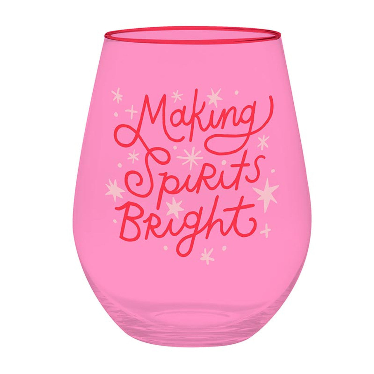 Making Spirits Bright Jumbo Pink Holiday Wine Glass | Holds a Full Wine Bottle | 30oz