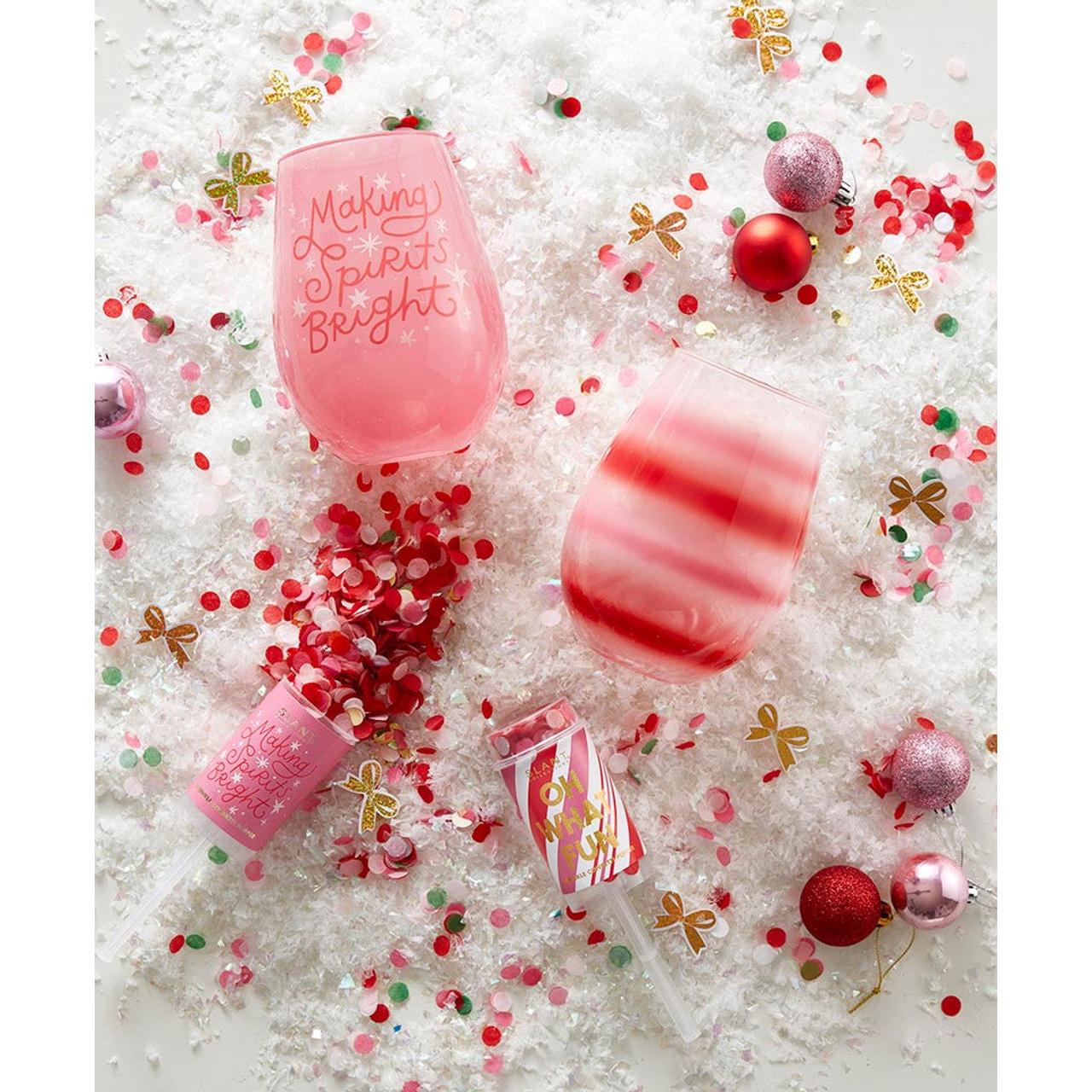 Making Spirits Bright Jumbo Pink Holiday Wine Glass | Holds a Full Wine Bottle | 30oz