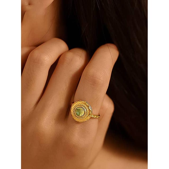 Malin 18K Gold Non-Tarnish Round Stone Ring | Adjustable Gold Plated Stainless Steel Glass Statement Ring