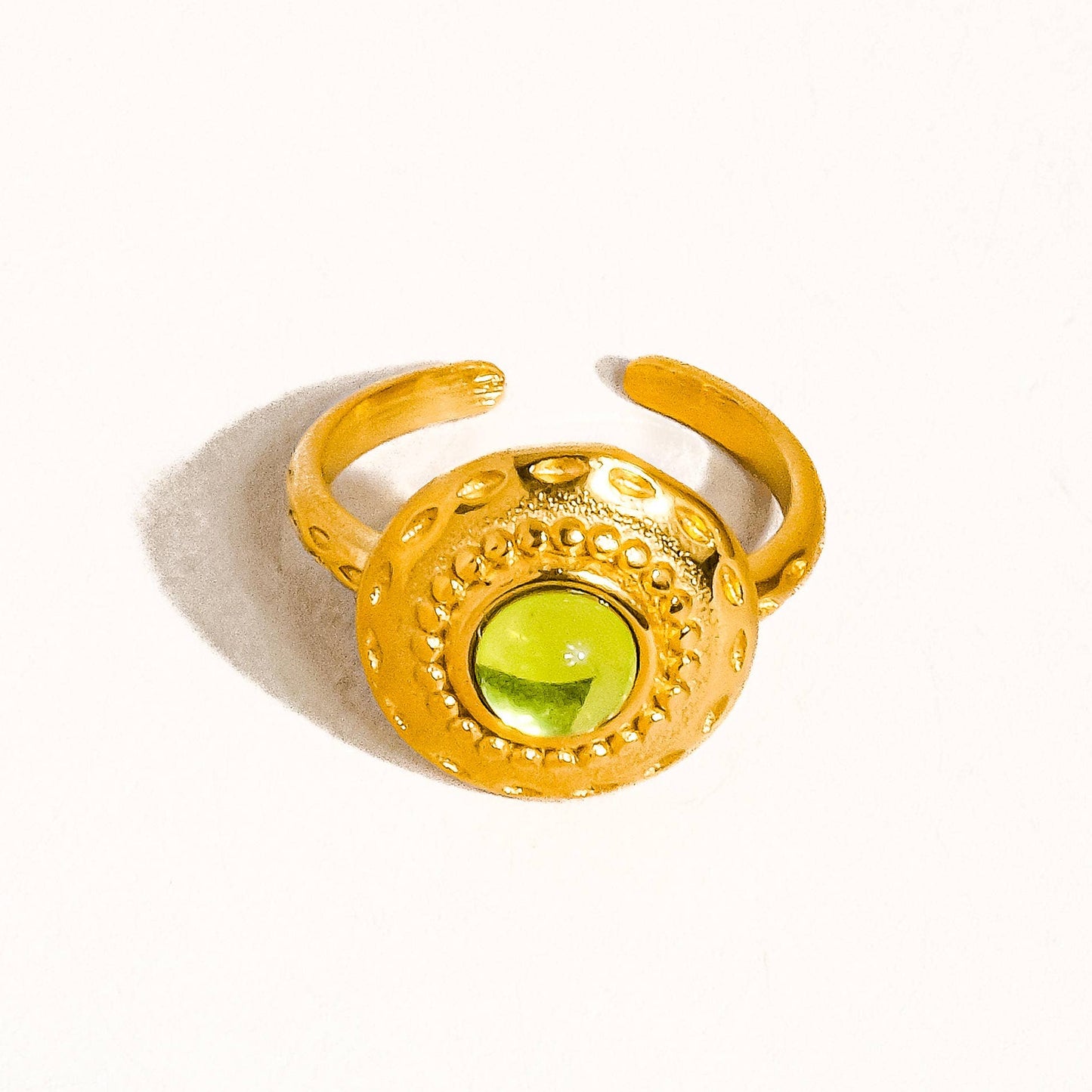 Malin 18K Gold Non-Tarnish Round Stone Ring | Adjustable Gold Plated Stainless Steel Glass Statement Ring