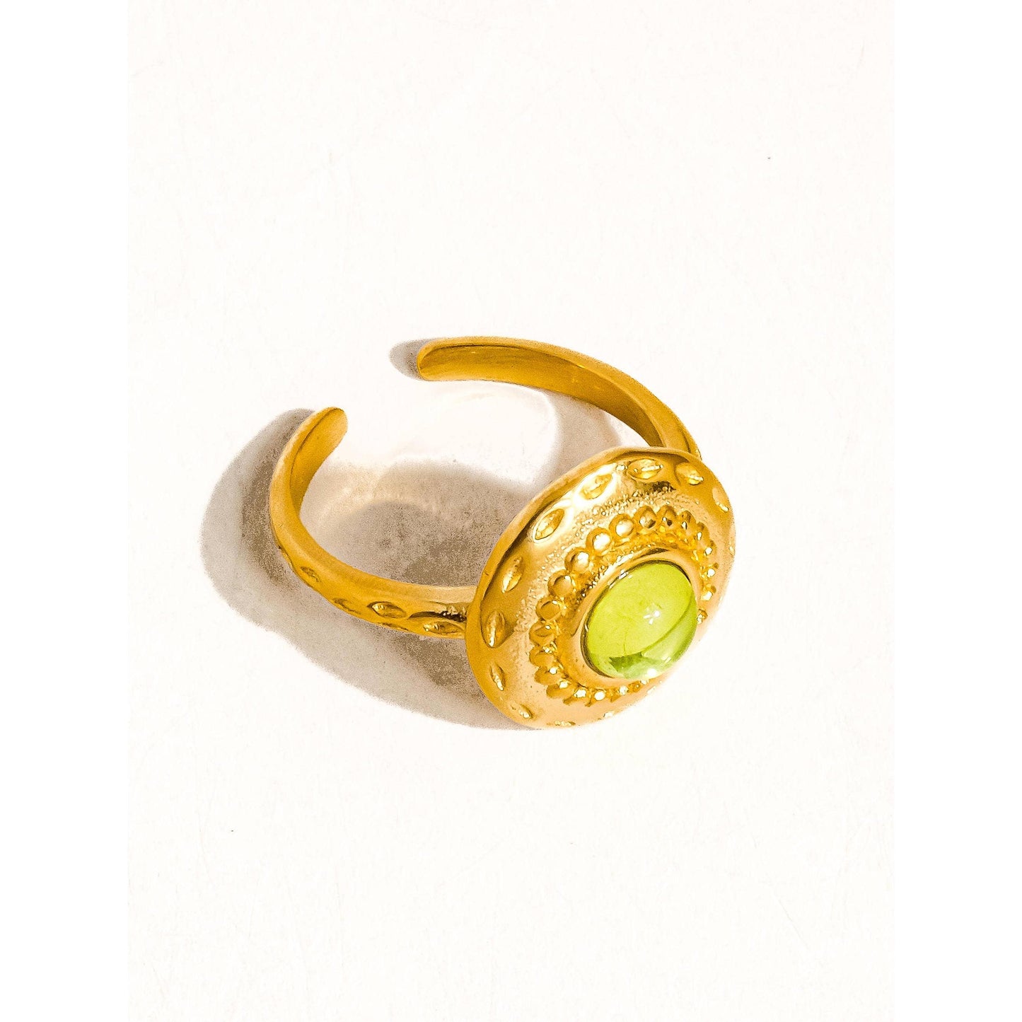 Malin 18K Gold Non-Tarnish Round Stone Ring | Adjustable Gold Plated Stainless Steel Glass Statement Ring