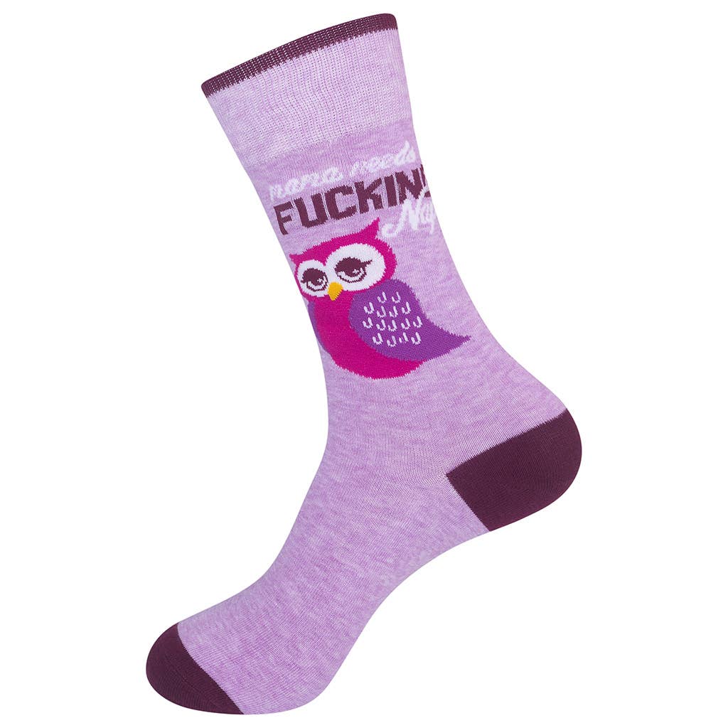 Mama Needs A F****ng Nap (Relax, the Kids Can't Read) Owl Socks in Purple | Funny Mom's Socks