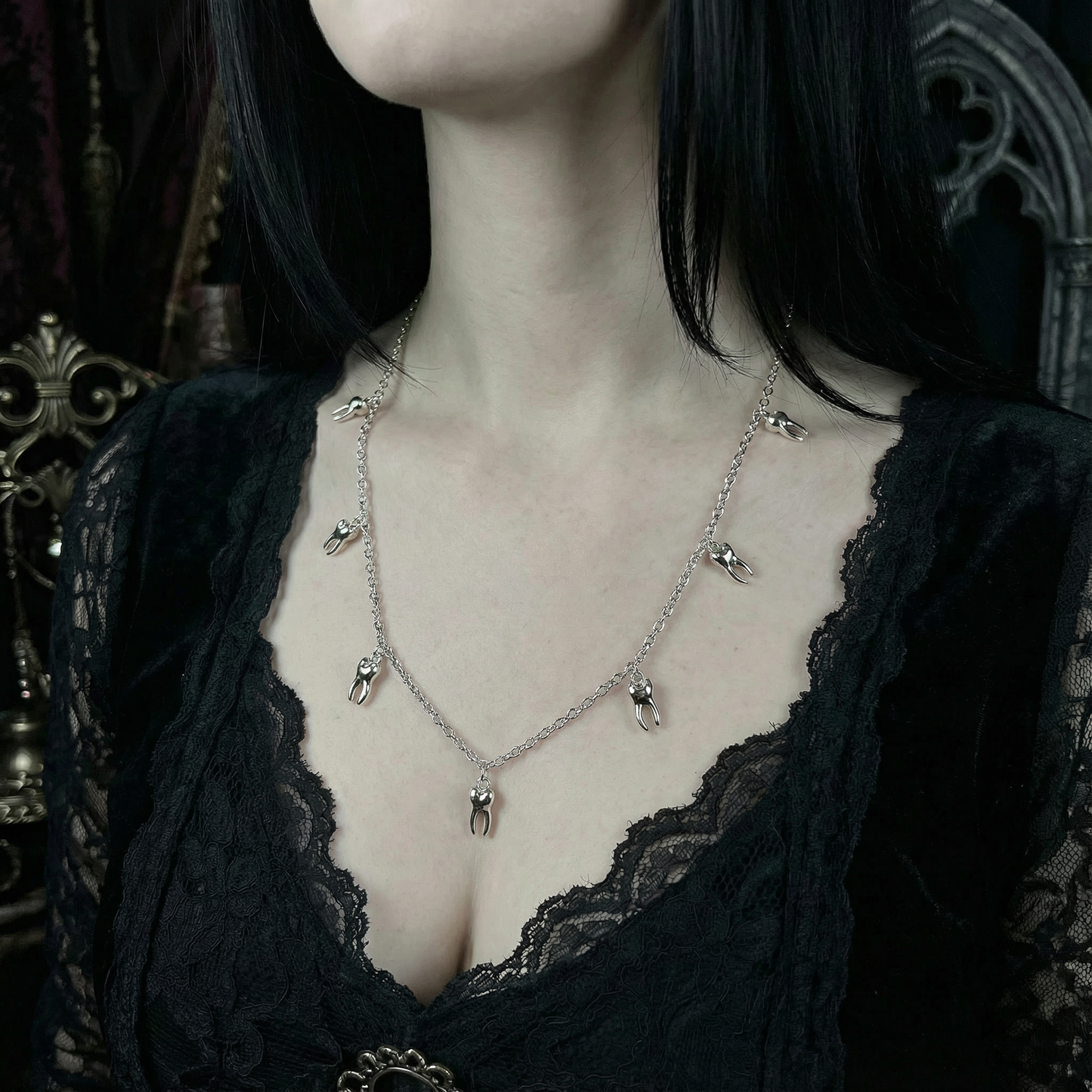 Man-Repeller Teeth Necklace in Silver