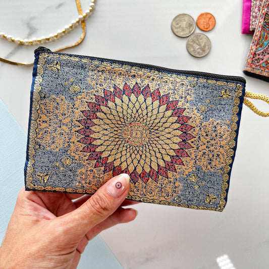 Mandala Design Coin Purse Boho Fabric Pouch | Handmade in Turkey | 4" x 5"