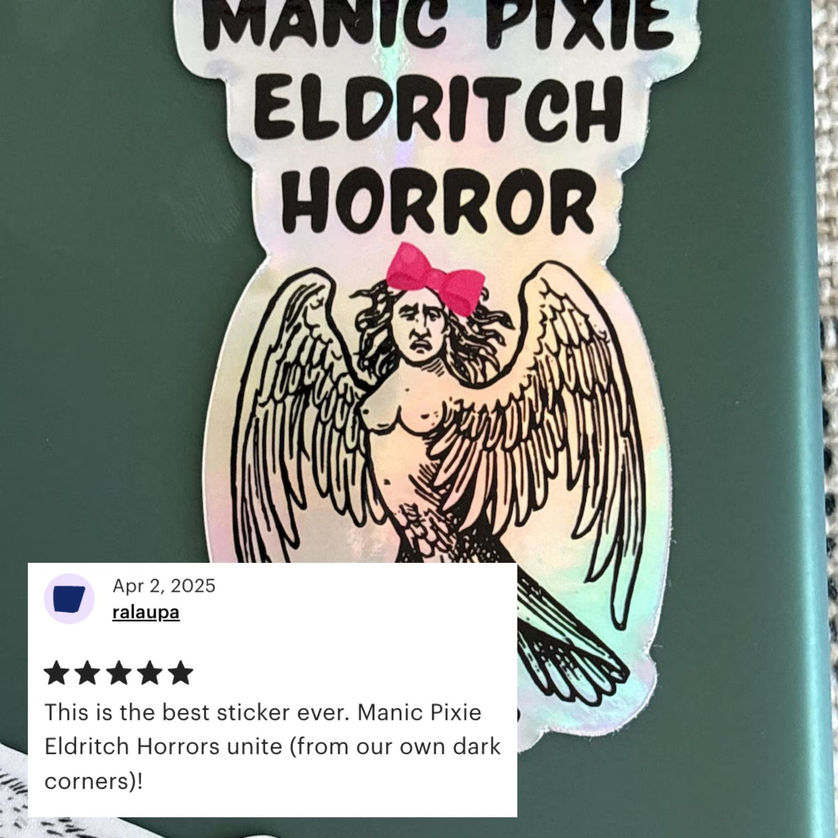 Manic Pixie Eldritch Horror Holographic Rainbow Vinyl Sticker | Vinyl Die Cut Decal
