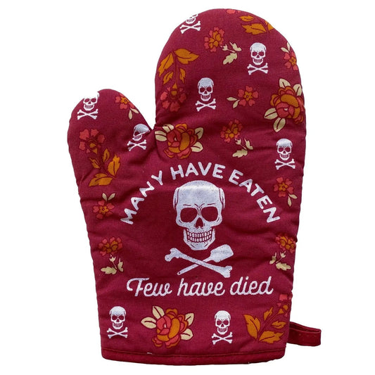 Many Have Eaten Few Have Died Funny Oven Mitt in Red | Kitchen Thermal Single Pot Holder
