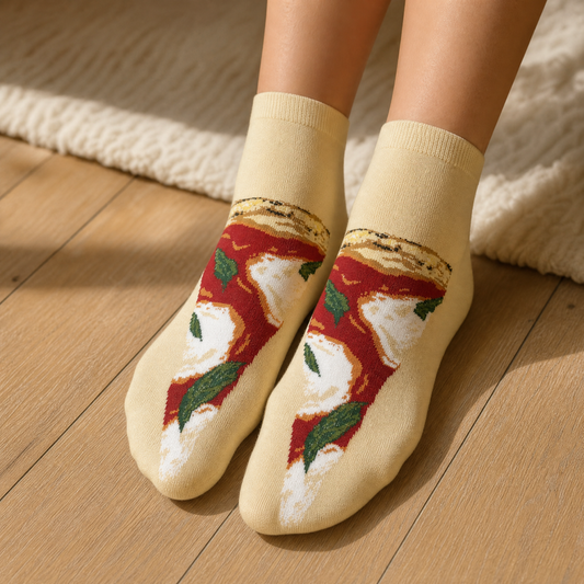 Margherita Pizza Socks | Funny Socks Folded Together Like Pizza for Gifting