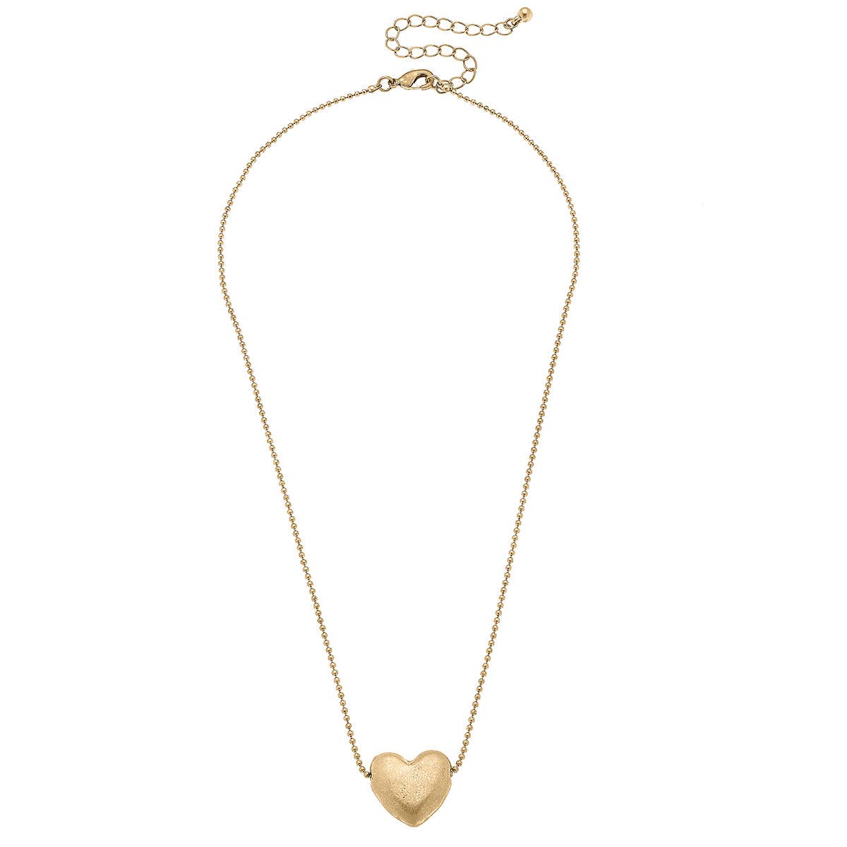 Margo Puffy Heart Necklace in Worn Gold | Bead Chain Style Pendant Fashion Jewelry