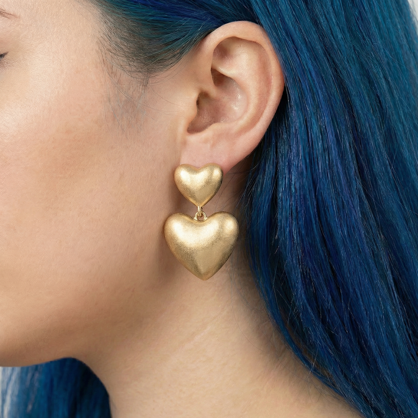 Margo Puffy Heart Statement Earrings in Worn Gold | Vintage Style Fashion Jewelry