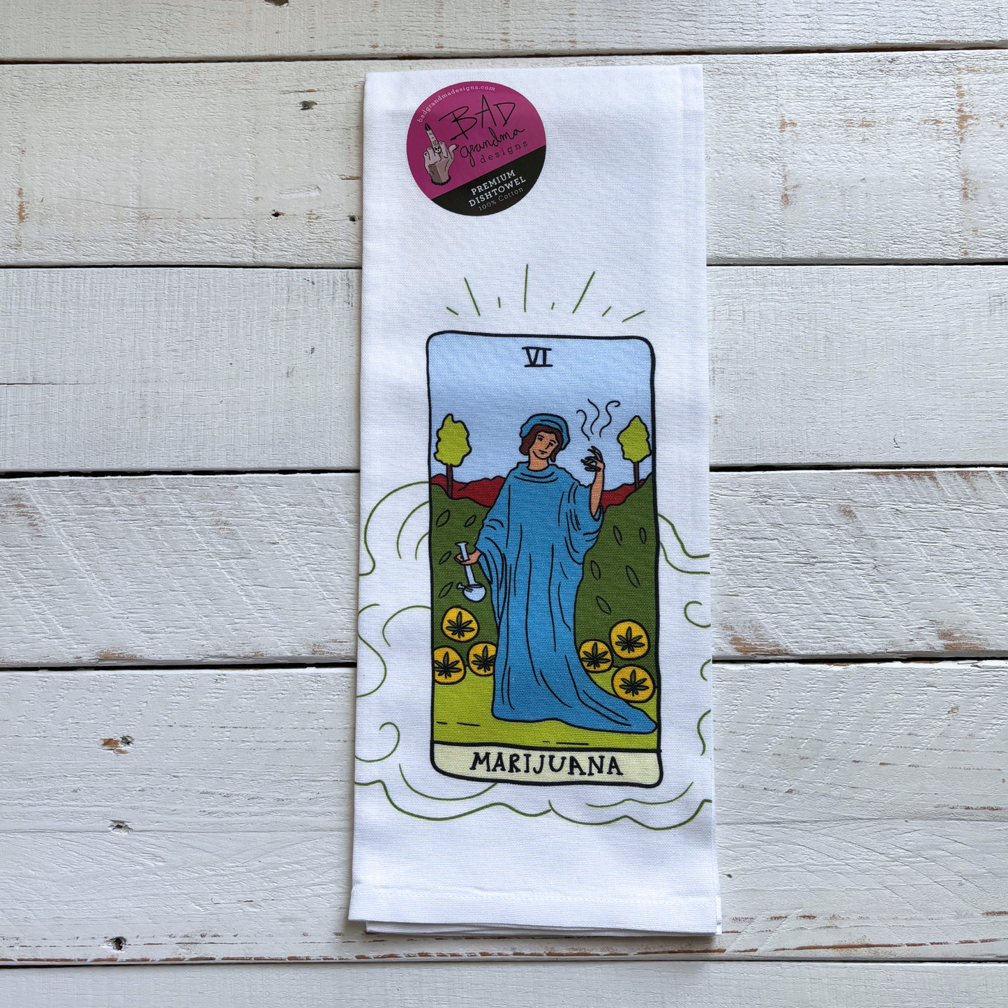 Marijuana Kitchen Tarot Dishtowel | Cotton Kitchen Hand Tea Dishcloth