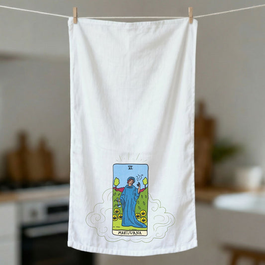 Marijuana Kitchen Tarot Dishtowel | Cotton Kitchen Hand Tea Dishcloth