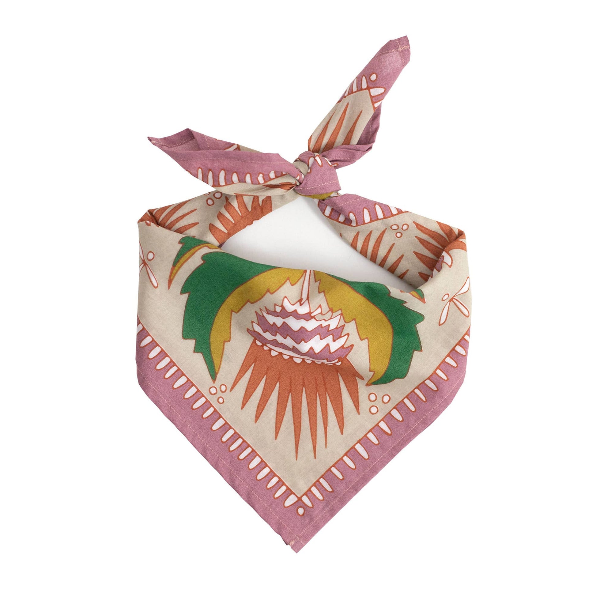 Martha Bandana in Tan with Orange and Green Flowers | 22" x 22" Premium Cotton Handkerchief