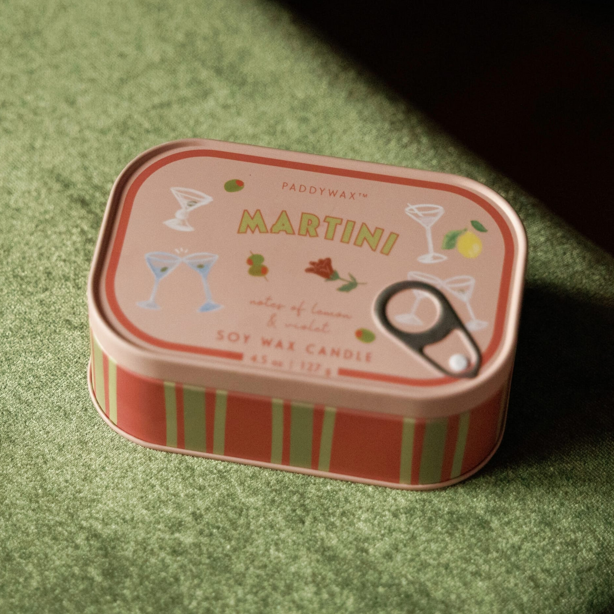 Martini Bistro Tin Candle | 4.5 oz Two-Wick | Bergamot, Lemon & Juniper | Paddywax