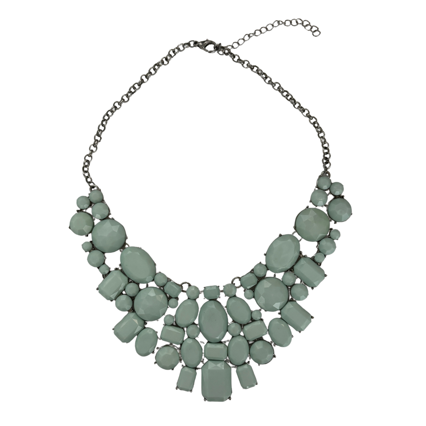 Massively Mint Statement Necklace | Faceted Mint Gems | Intricate Silvertone Bib-Paper & Quartz-The Bullish Store