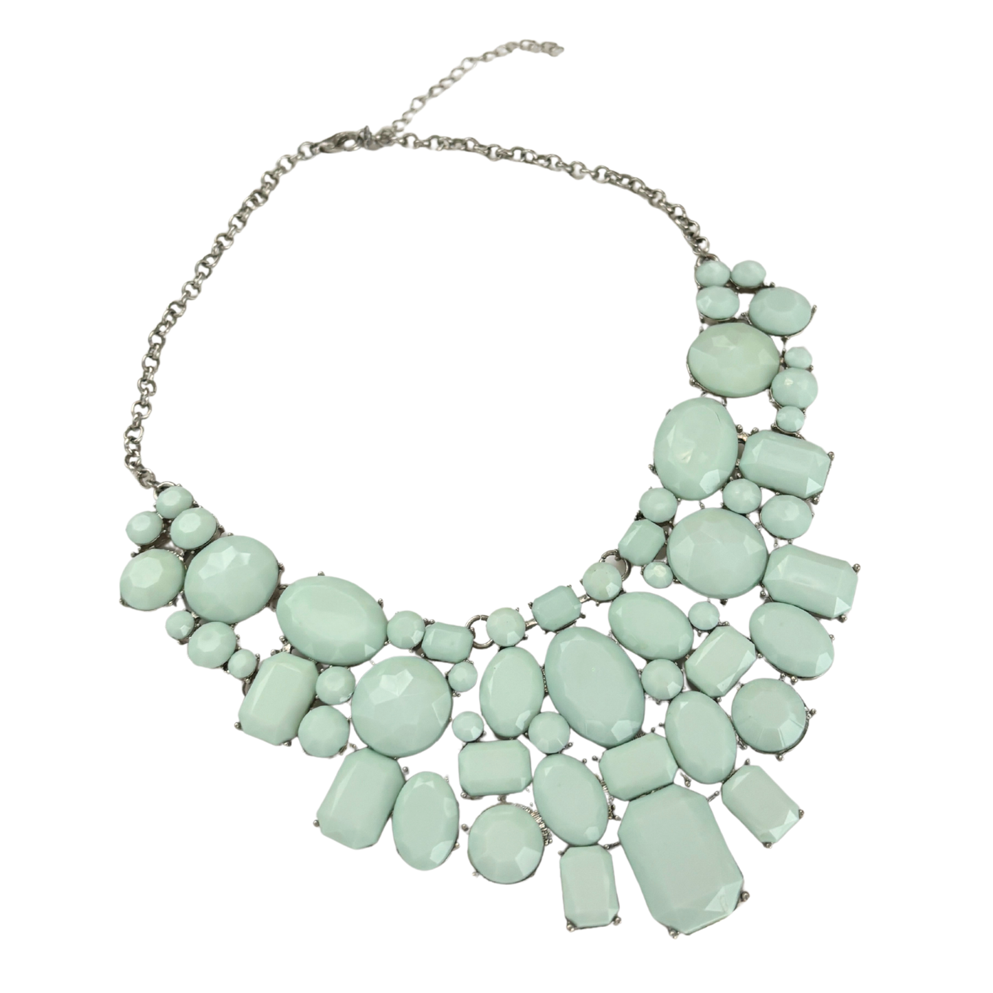 Massively Mint Statement Necklace | Faceted Mint Gems | Intricate Silvertone Bib-Paper & Quartz-The Bullish Store