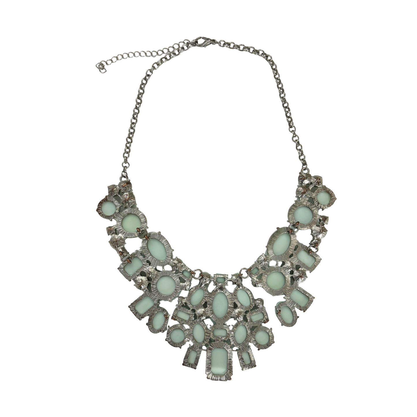 Massively Mint Statement Necklace | Faceted Mint Gems | Intricate Silvertone Bib-Paper & Quartz-The Bullish Store