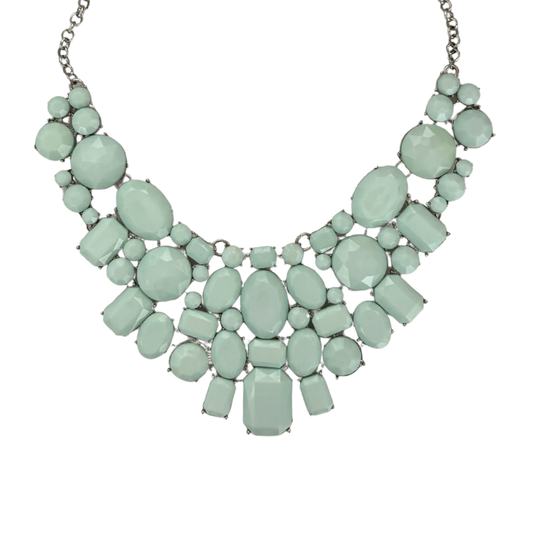 Massively Mint Statement Necklace | Faceted Mint Gems | Intricate Silvertone Bib-Paper & Quartz-The Bullish Store