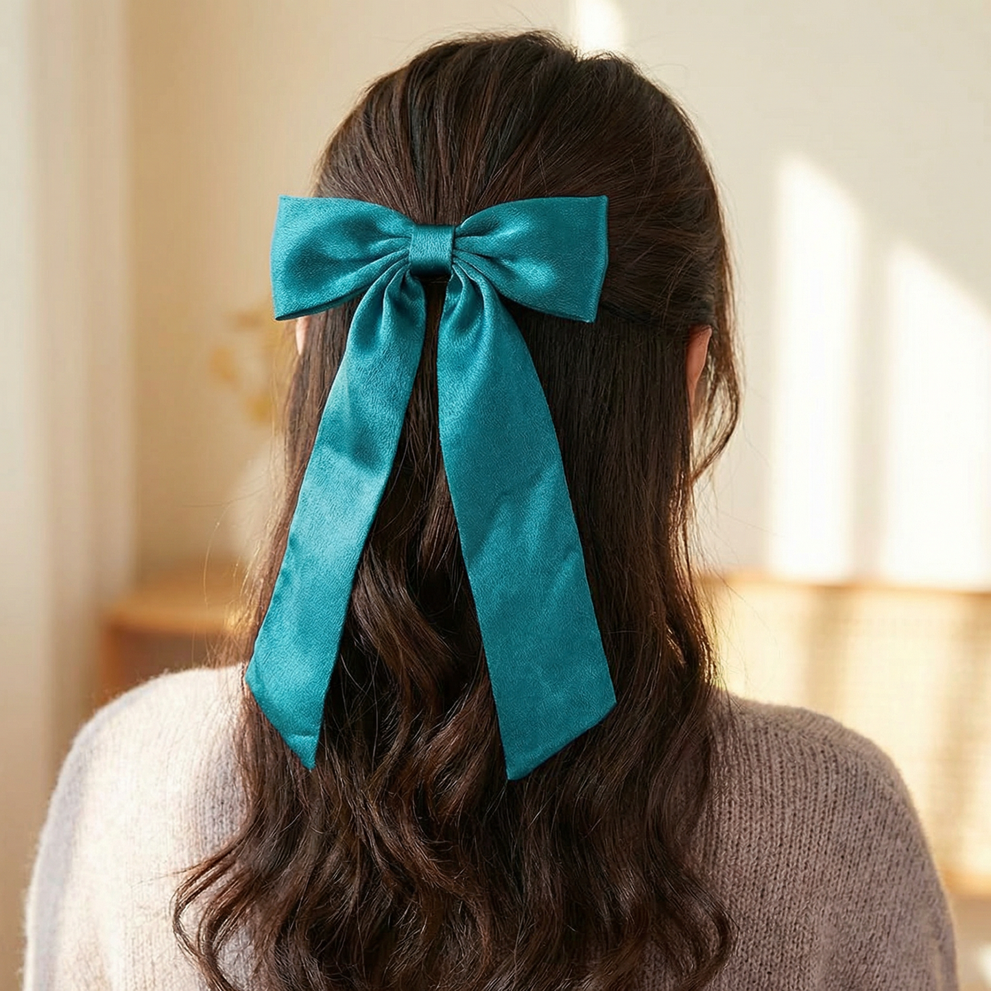 Mauve & Teal Hair Bow | Women's Bow Hair Accessory | One Size