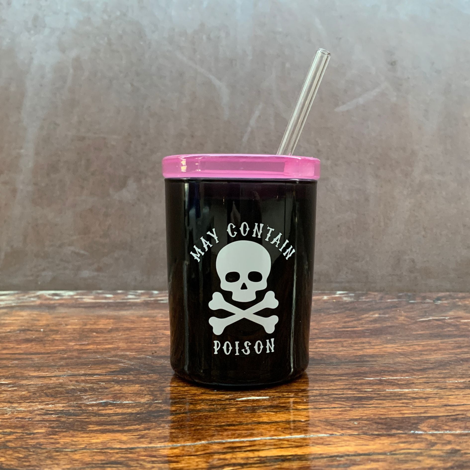 May Contain Poison Glass Double Old Fashioned with Lid and Straw