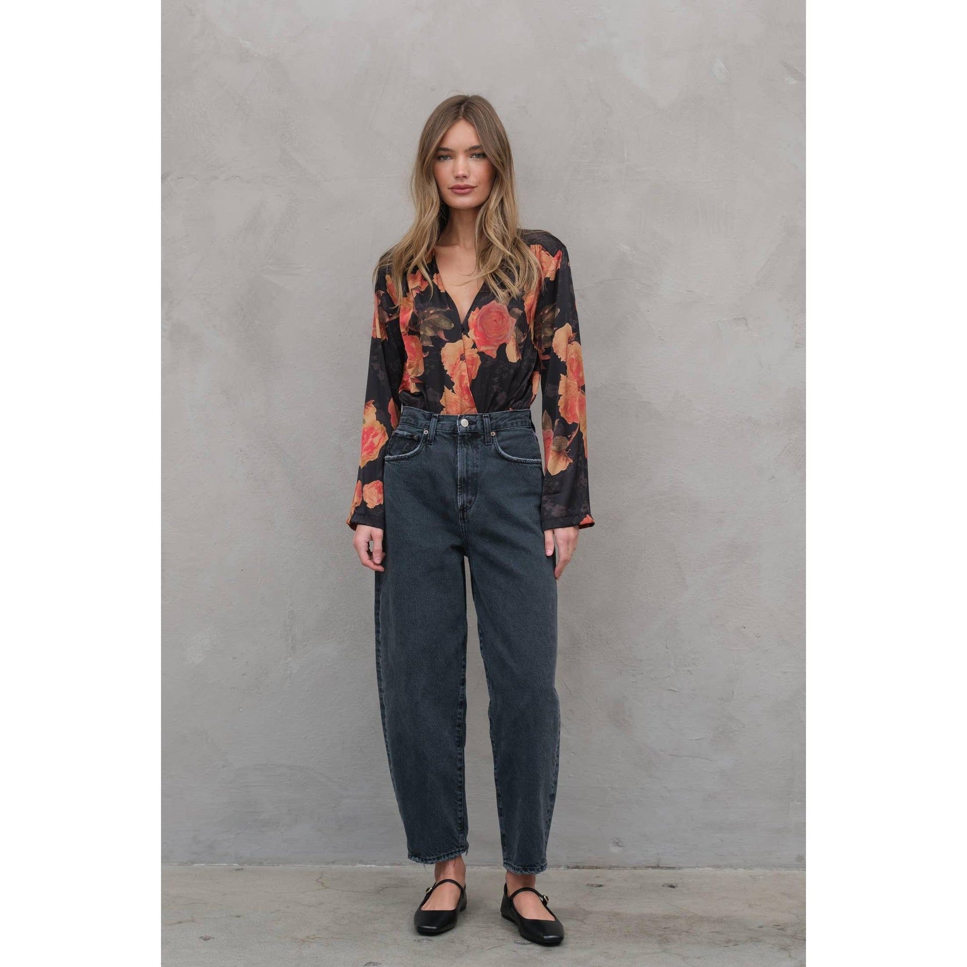 Maya Silky Floral Bodysuit in Black [Sizes XS-XL]