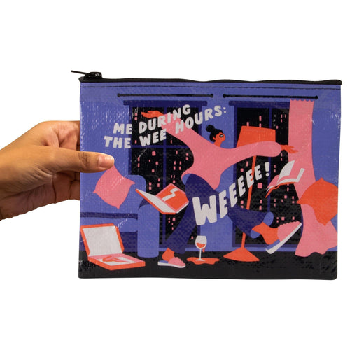 Me During The Wee Hours (Weeeee!) Recycled Material Zipper Pouch | BlueQ at GetBullish
