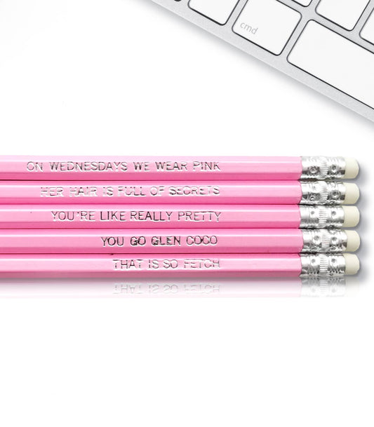 Mean Girls Pencils in Pink | Unsharpened Wooden Pencils With Wordings | 8“ x 2.5"