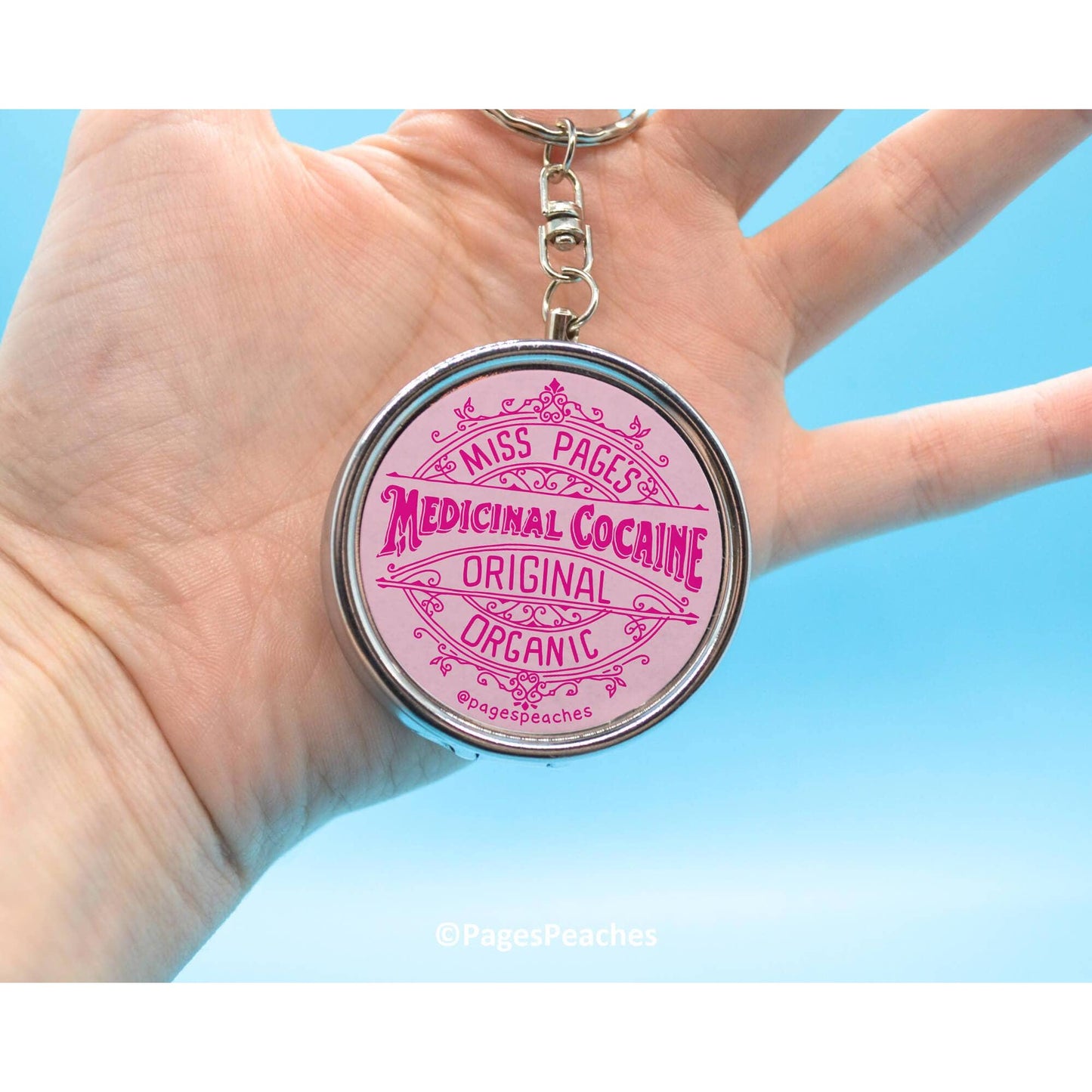 Medicinal Cocaine Parody Pill Case | 3 Way Organizer Chrome Keychain