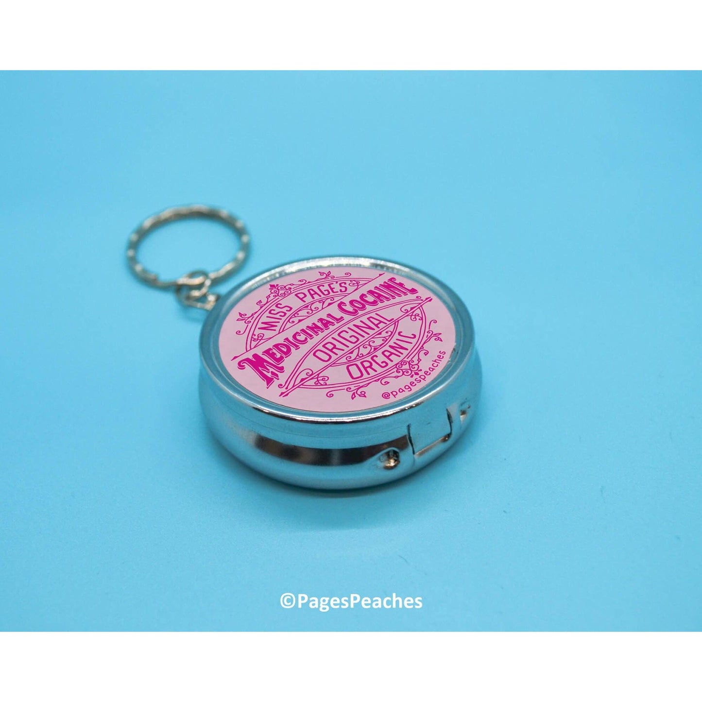 Medicinal Cocaine Parody Pill Case | 3 Way Organizer Chrome Keychain