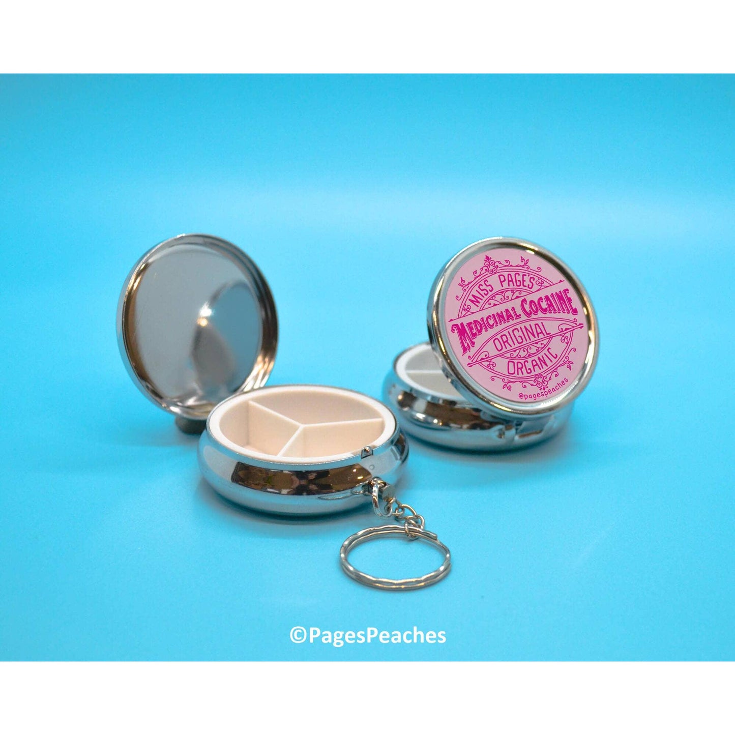 Medicinal Cocaine Parody Pill Case | 3 Way Organizer Chrome Keychain