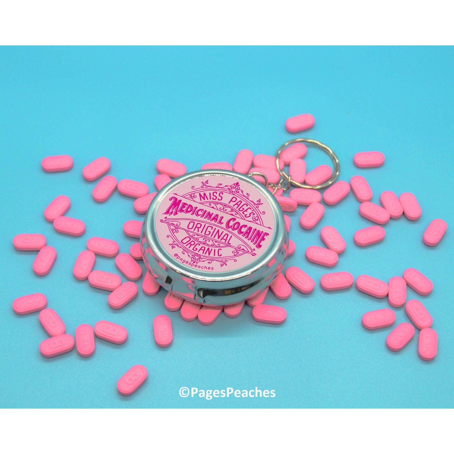 Medicinal Cocaine Parody Pill Case | 3 Way Organizer Chrome Keychain