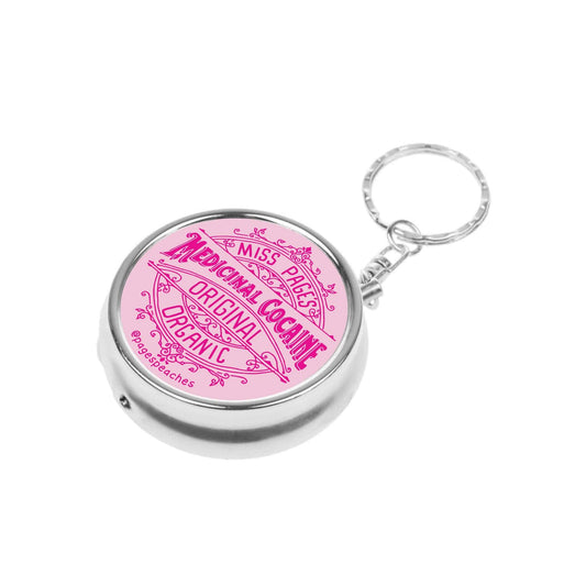 Medicinal Cocaine Parody Pill Case | 3 Way Organizer Chrome Keychain