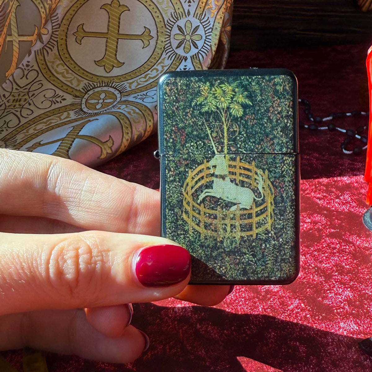 Medieval Tapestry Lighter | Refillable Unicorn Floral Metal Lighter-A Shop of Things-The Bullish Store
