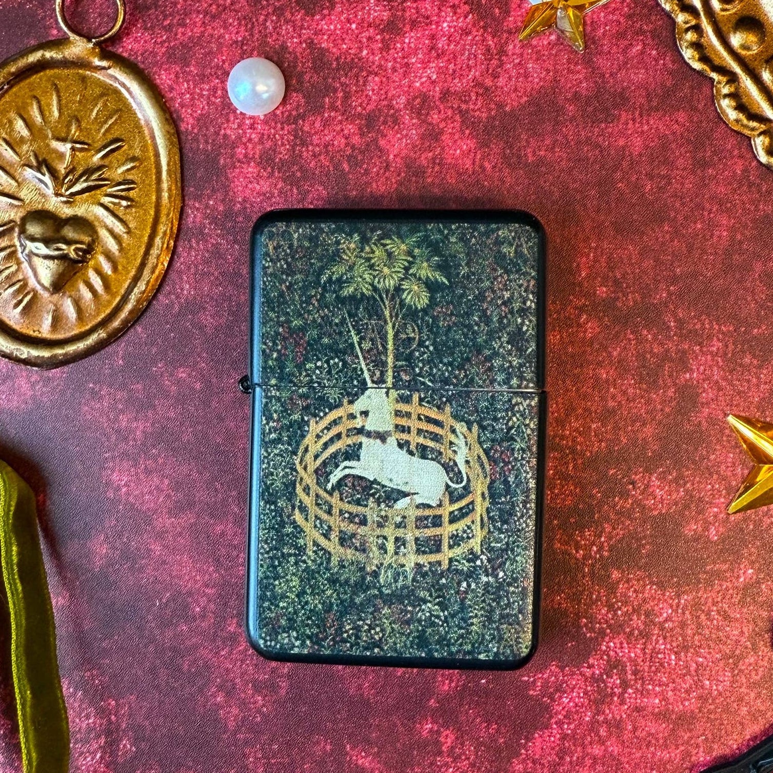 Medieval Tapestry Lighter | Refillable Unicorn Floral Metal Lighter-A Shop of Things-The Bullish Store