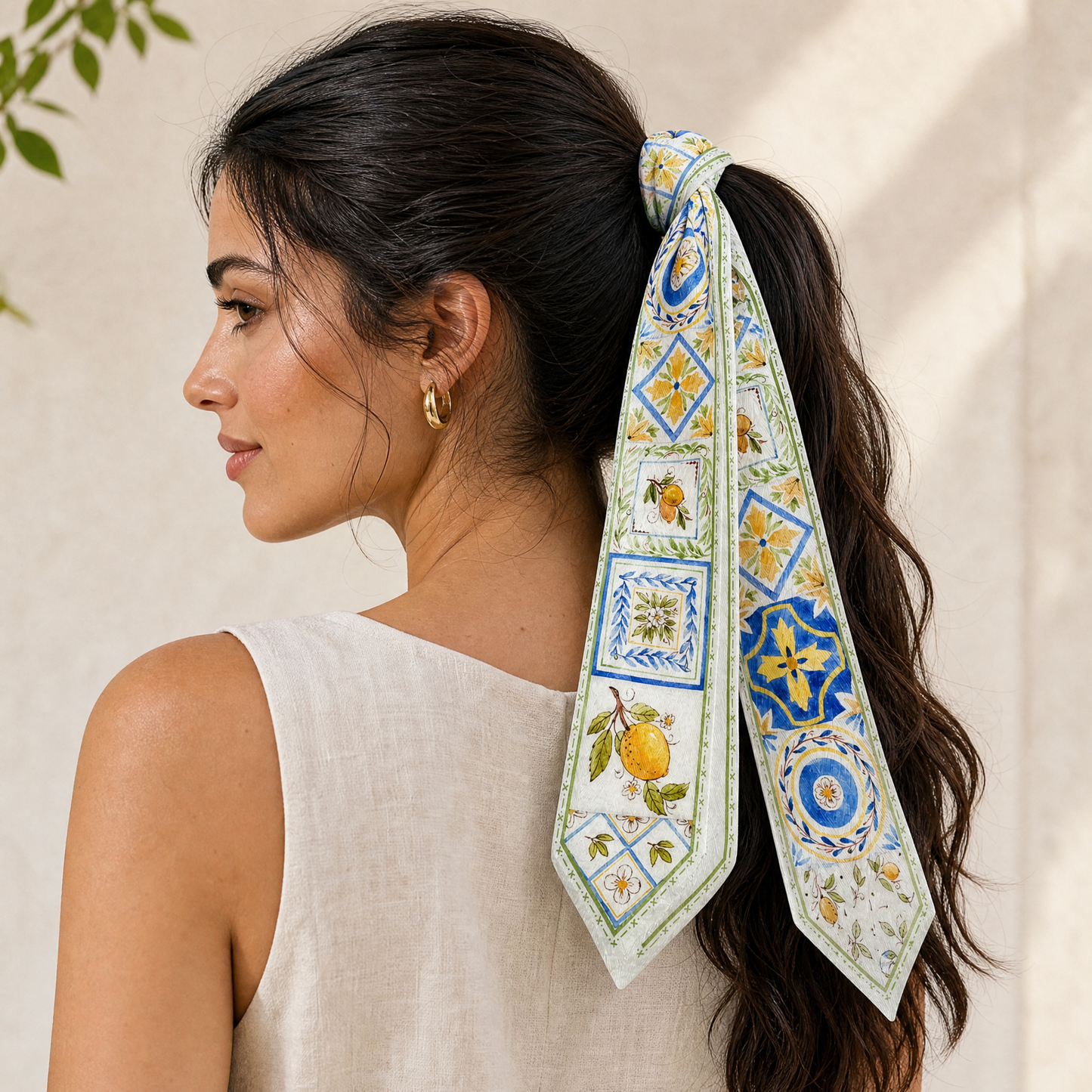 Mediterranean Lemons Scarf or Bag Tie | 25" Neck Scarf | Italian Lemon Colorway